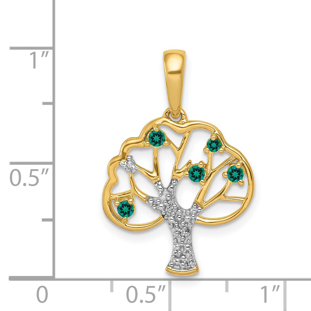 14k Created Emerald and Diamond Polished Tree Pendant-PM5294-CEM-002-YA