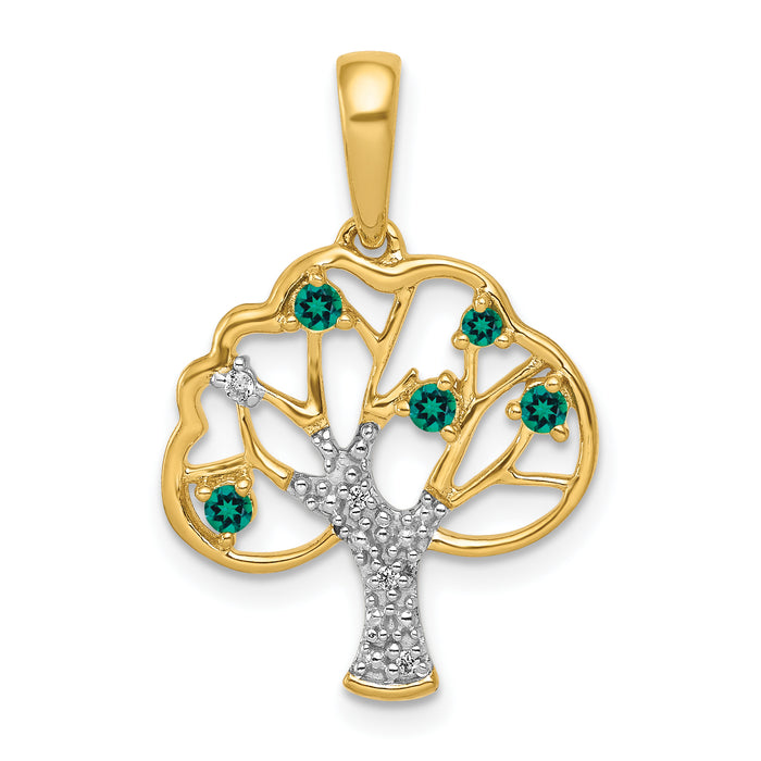 14k Created Emerald and Diamond Polished Tree Pendant-PM5294-CEM-002-YA