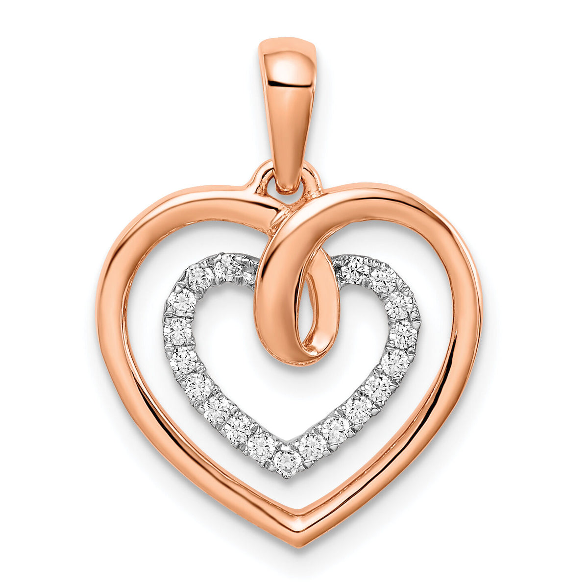 14k Two-tone White and Rose Heart Diamond Pendant-PM6068-010-WRA
