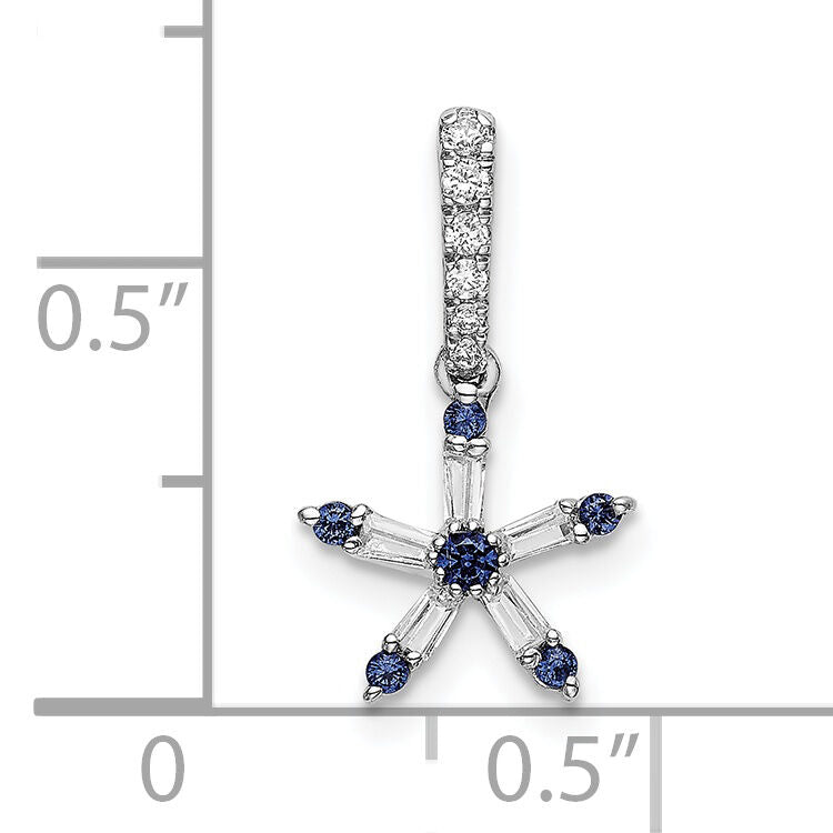 14k White Gold Blue Sapphire and Diamond Star Pendant-PM6614-SA-010-WA