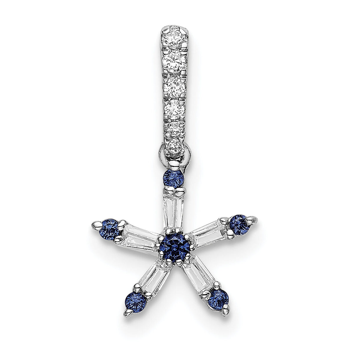 14k White Gold Blue Sapphire and Diamond Star Pendant-PM6614-SA-010-WA