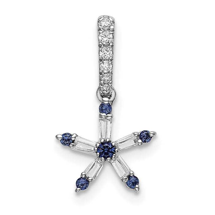 14k White Gold Blue Sapphire and Diamond Star Pendant-PM6614-SA-010-WA