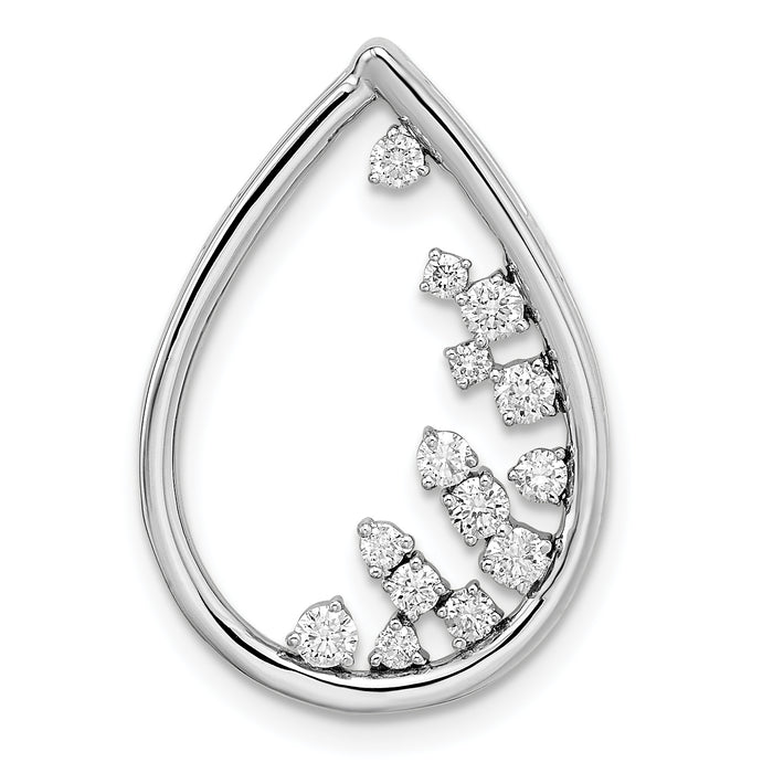 14k White Gold Polished Teardrop Diamond Chain Slide-PM6829-034-WA
