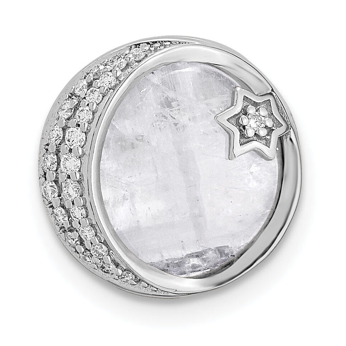 14k White Gold Diamond and Moonstone Moon & Star Chain Slide-PM6843-010-WA