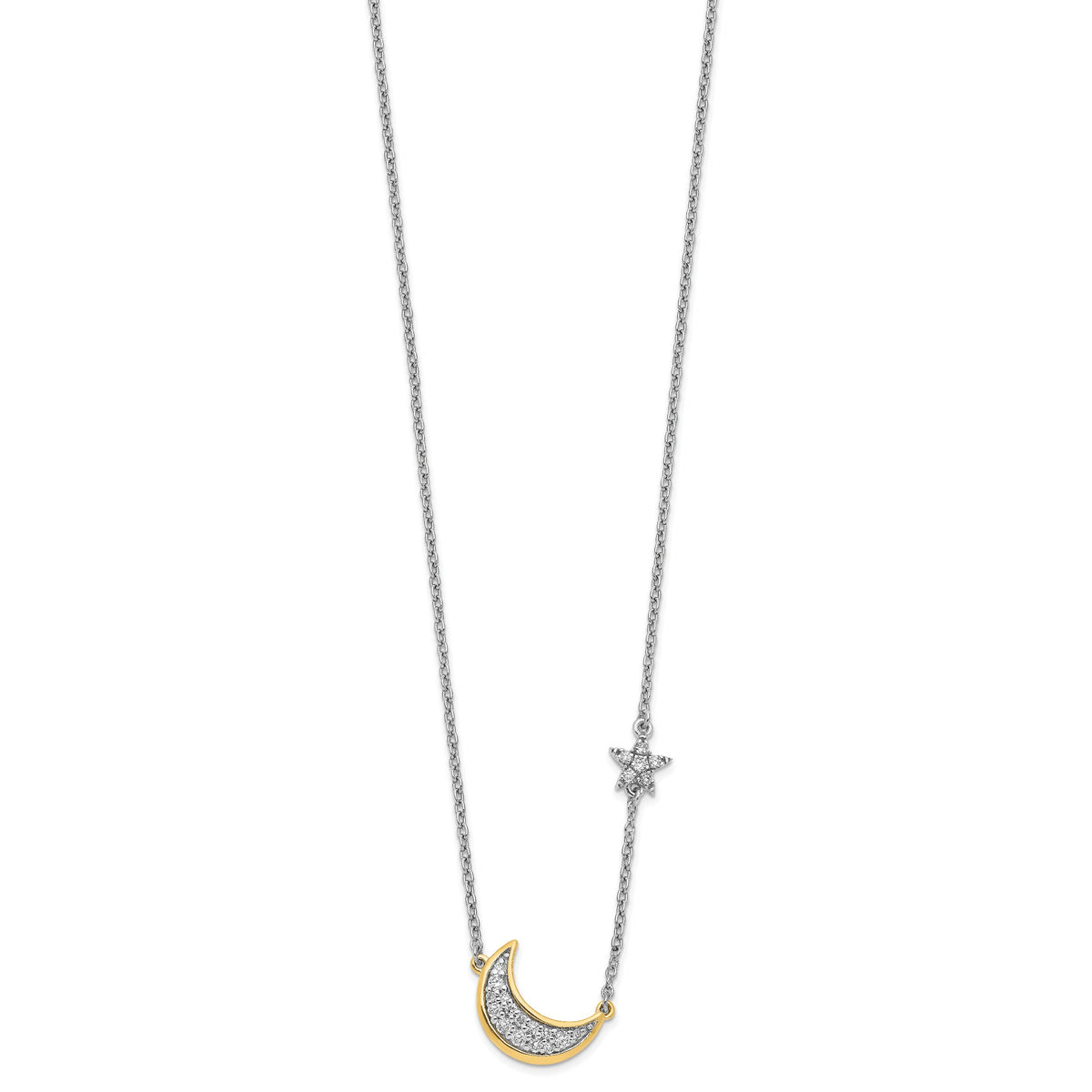 14k Two-tone Moon w/Star Diamond 18in Necklace-PM6848-016-WYA
