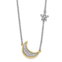 14k Two-tone Moon w/Star Diamond 18in Necklace-PM6848-016-WYA