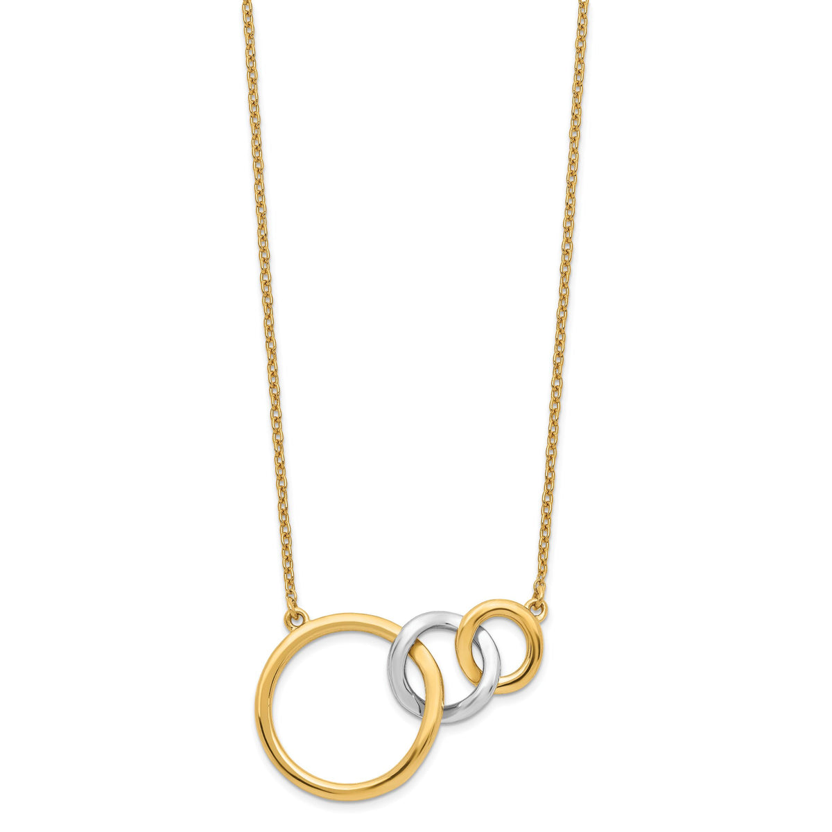 14k Two-tone Polished Triple Circle 18in Necklace-PM6871-YW
