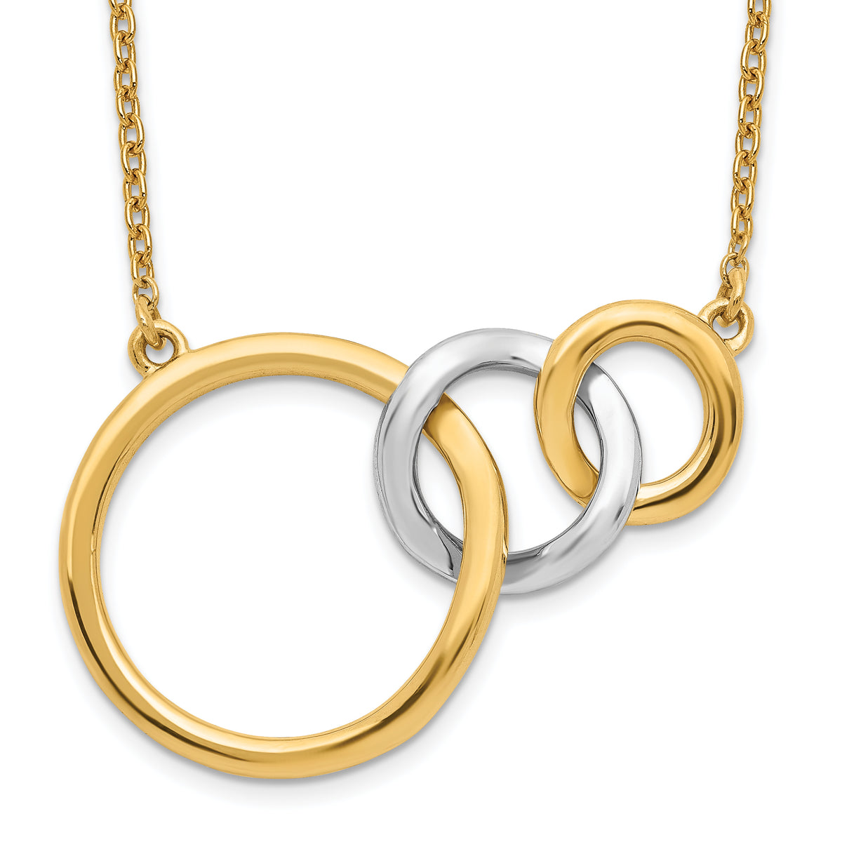 14k Two-tone Polished Triple Circle 18in Necklace-PM6871-YW