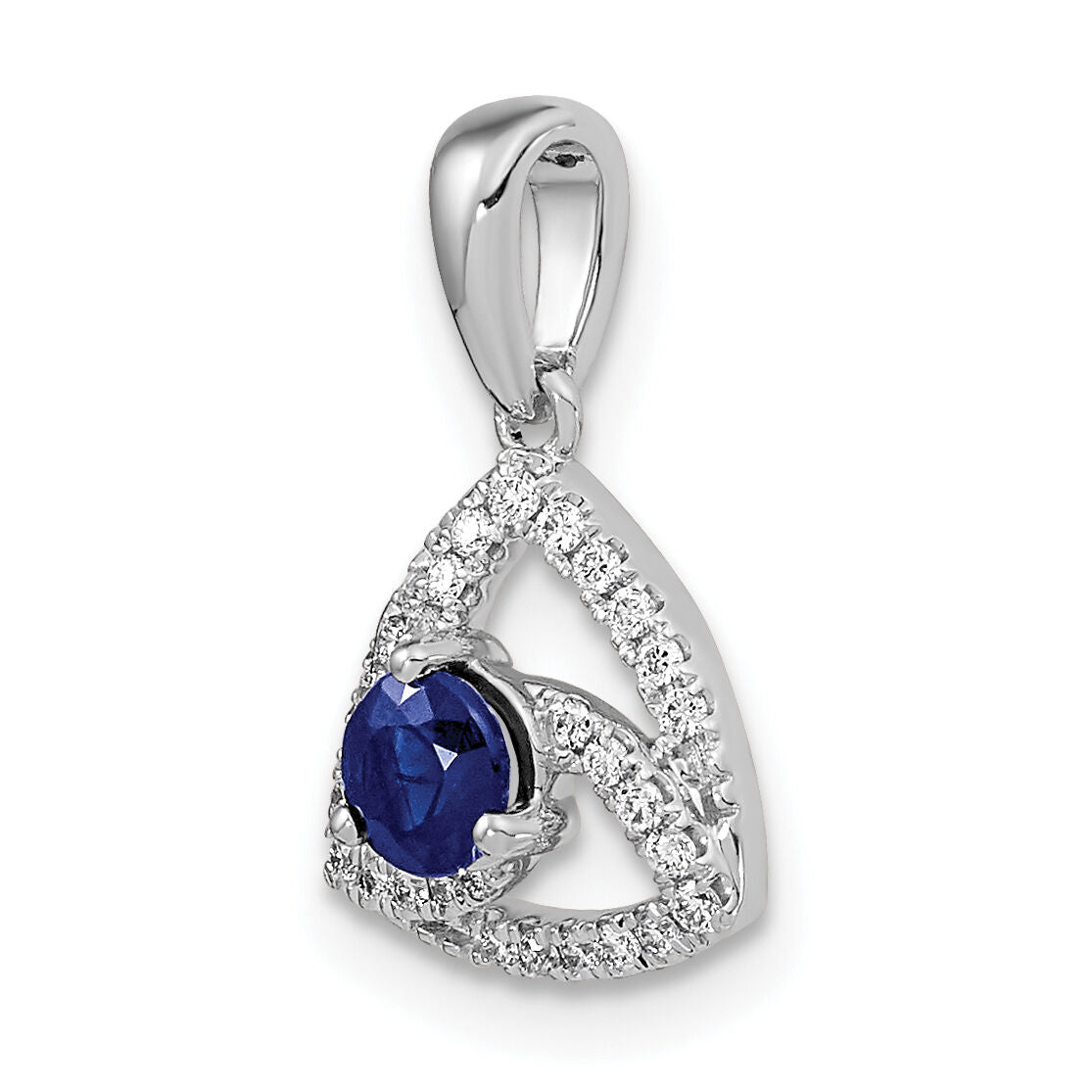 14k White Gold Diamond and Blue Sapphire Triangle Pendant-PM6898-SA-010-WA