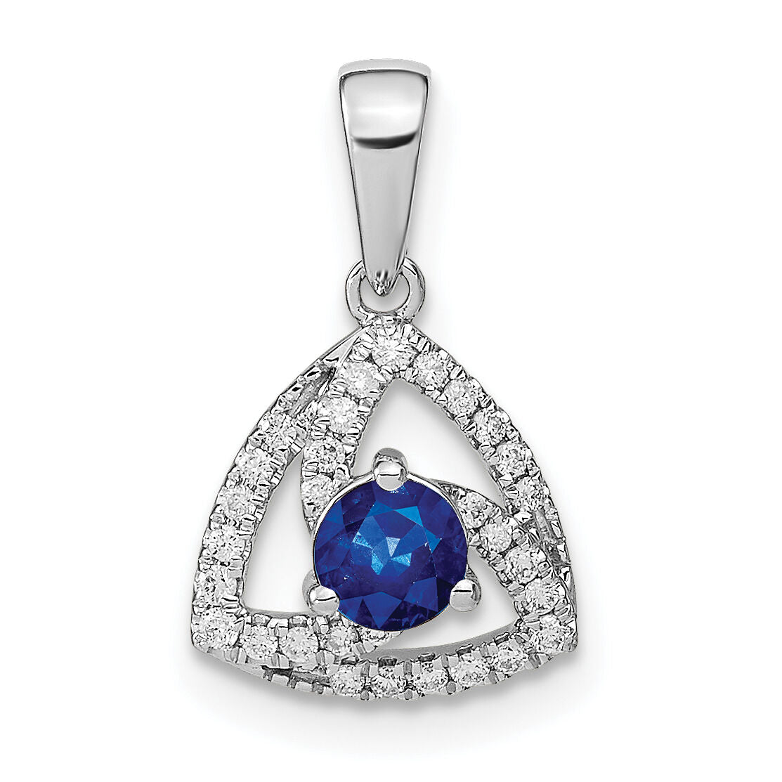 14k White Gold Diamond and Blue Sapphire Triangle Pendant-PM6898-SA-010-WA
