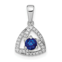 14k White Gold Diamond and Blue Sapphire Triangle Pendant-PM6898-SA-010-WA