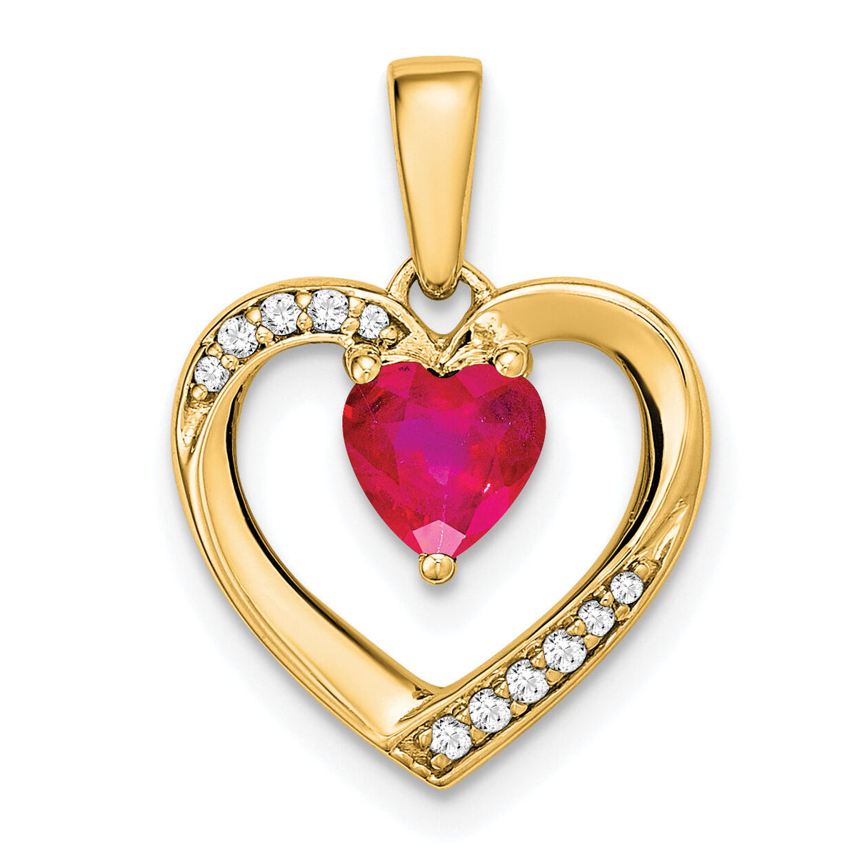 14k Ruby and Diamond Heart Pendant-PM6923-RU-005-YA