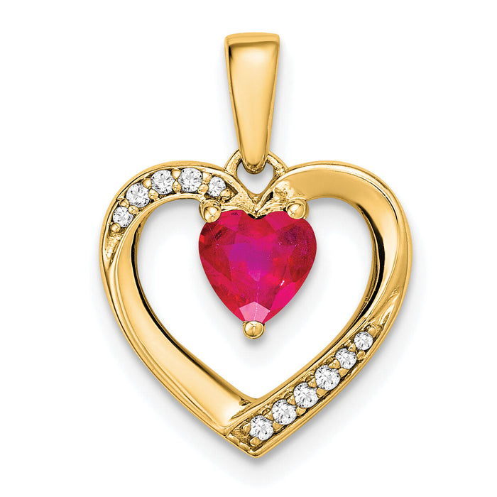 14k Ruby and Diamond Heart Pendant-PM6923-RU-005-YA