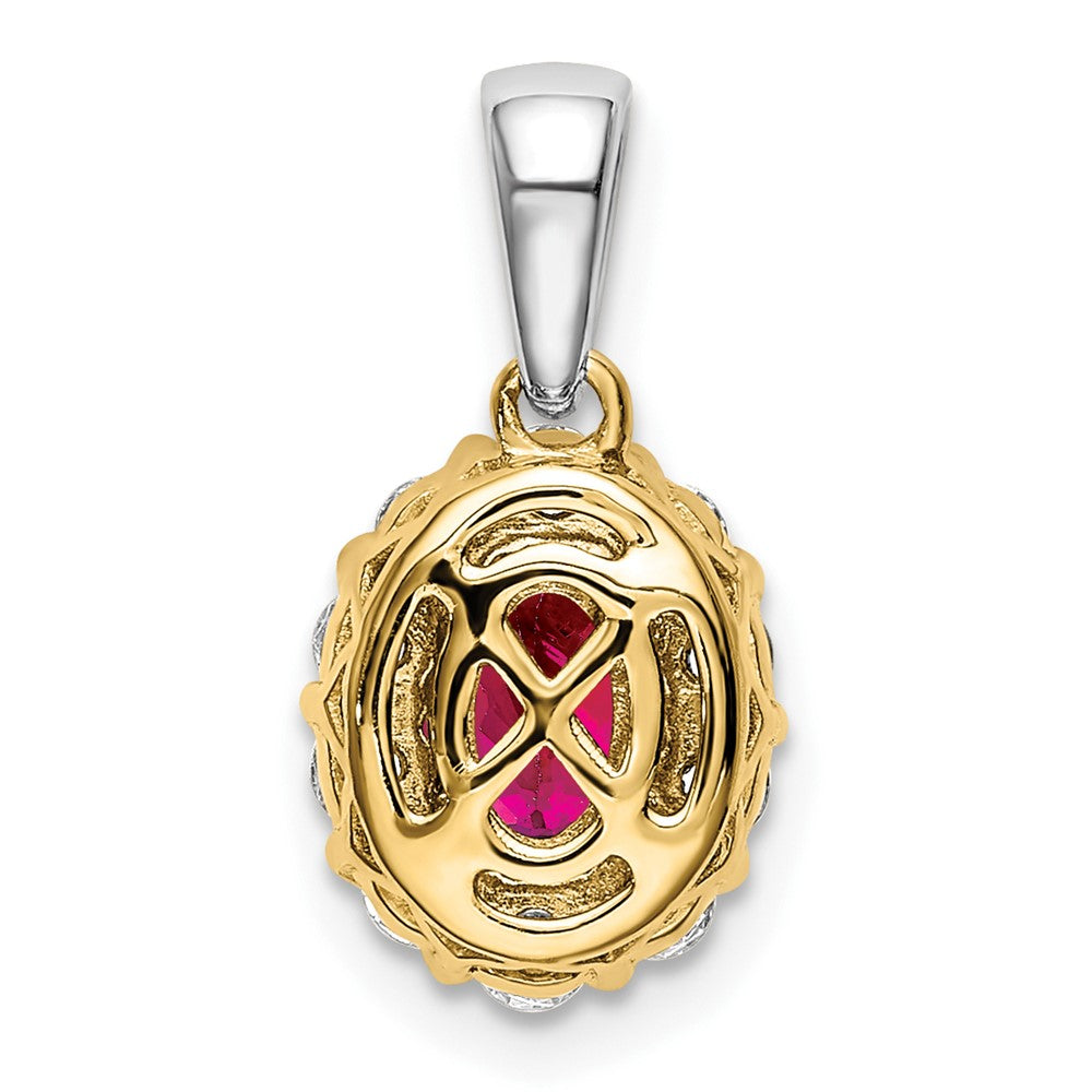 14k Two-tone Oval Ruby and Diamond Halo Pendant-PM6990-RU-035-YWA
