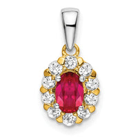 14k Two-tone Oval Ruby and Diamond Halo Pendant-PM6990-RU-035-YWA