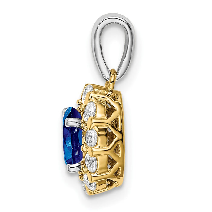 14k Two-tone Oval Sapphire and Diamond Halo Pendant-PM6990-SA-035-YWA
