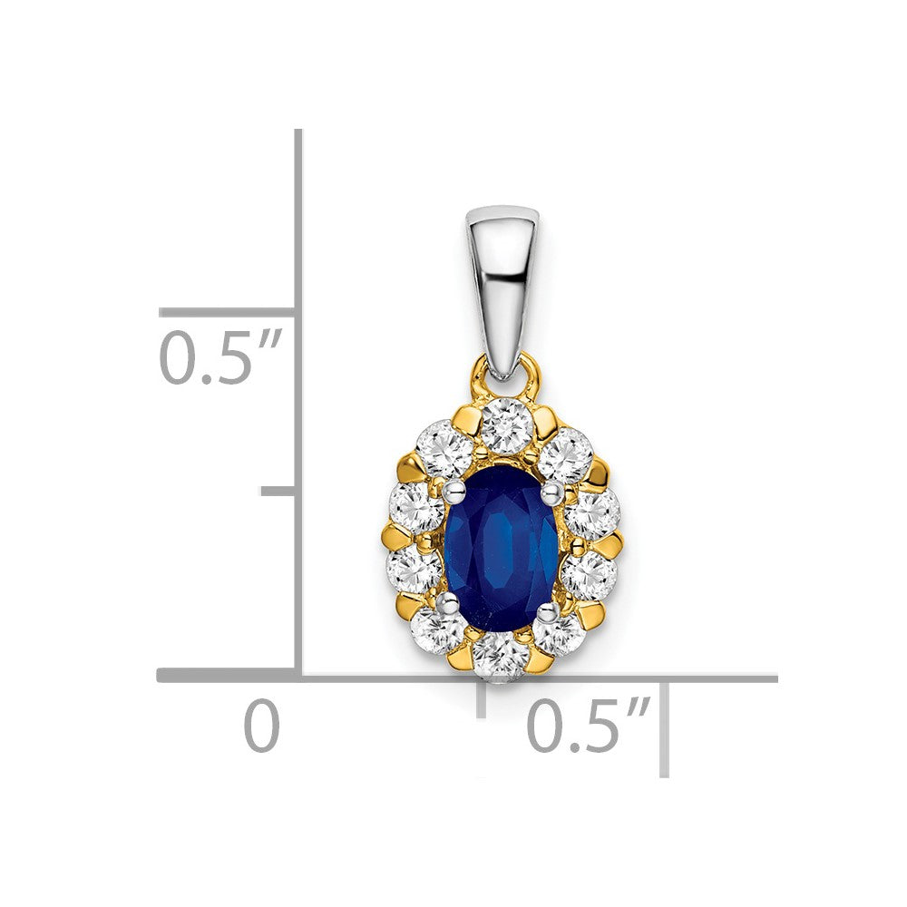 14k Two-tone Oval Sapphire and Diamond Halo Pendant-PM6990-SA-035-YWA