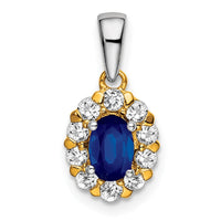 14k Two-tone Oval Sapphire and Diamond Halo Pendant-PM6990-SA-035-YWA