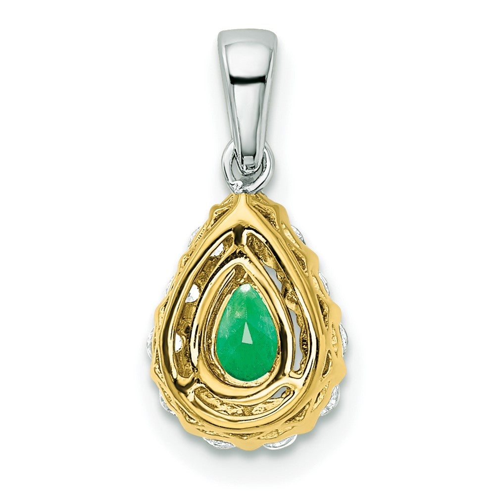 14k Two-tone Pear Emerald and Diamond Halo Pendant-PM6991-EM-038-YWA