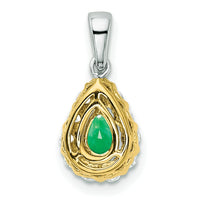 14k Two-tone Pear Emerald and Diamond Halo Pendant-PM6991-EM-038-YWA