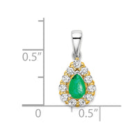14k Two-tone Pear Emerald and Diamond Halo Pendant-PM6991-EM-038-YWA
