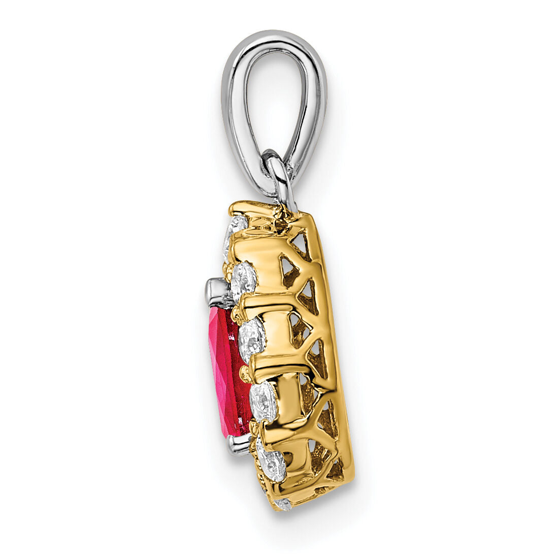 14k Two-tone Pear Ruby and Diamond Halo Pendant-PM6991-RU-038-YWA