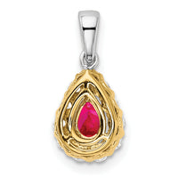 14k Two-tone Pear Ruby and Diamond Halo Pendant-PM6991-RU-038-YWA