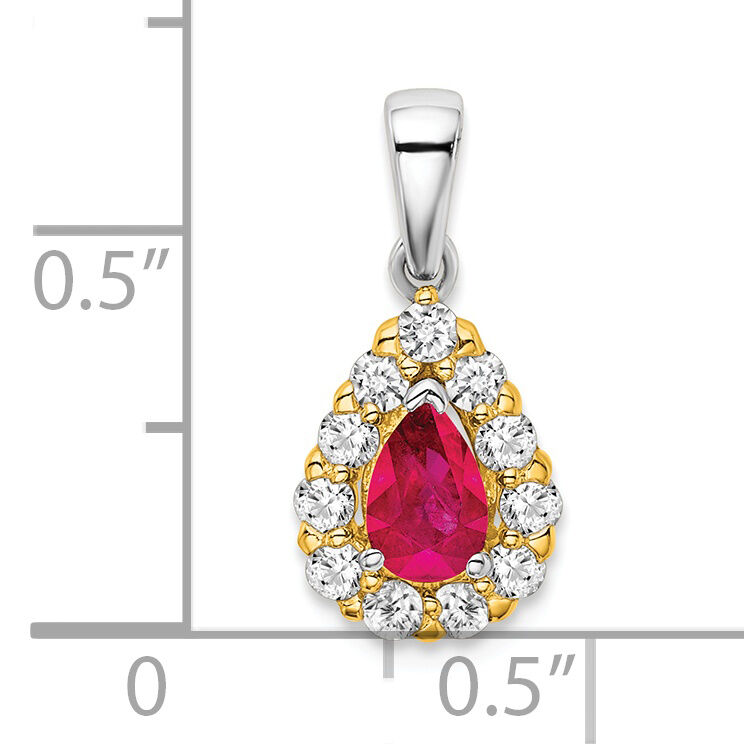 14k Two-tone Pear Ruby and Diamond Halo Pendant-PM6991-RU-038-YWA