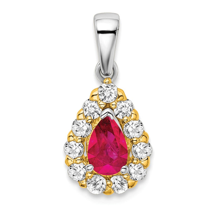 14k Two-tone Pear Ruby and Diamond Halo Pendant-PM6991-RU-038-YWA