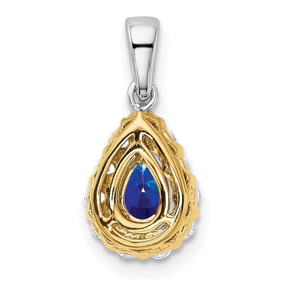 14k Two-tone Pear Sapphire and Diamond Halo Pendant-PM6991-SA-038-YWA