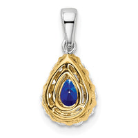 14k Two-tone Pear Sapphire and Diamond Halo Pendant-PM6991-SA-038-YWA
