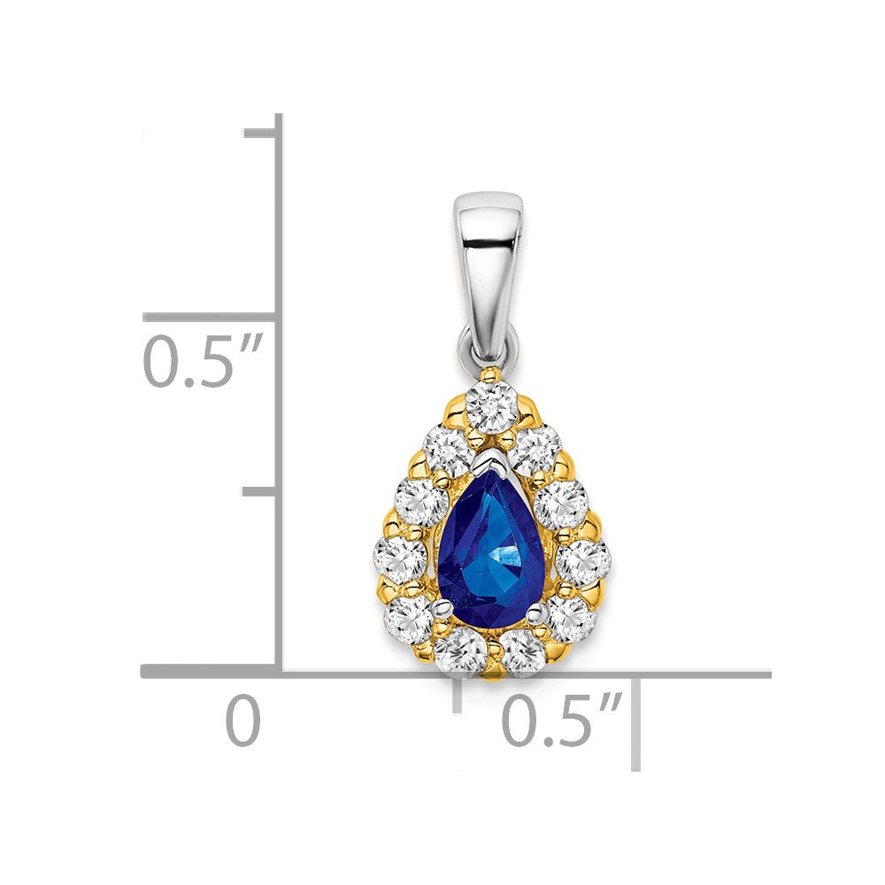 14k Two-tone Pear Sapphire and Diamond Halo Pendant-PM6991-SA-038-YWA