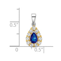 14k Two-tone Pear Sapphire and Diamond Halo Pendant-PM6991-SA-038-YWA