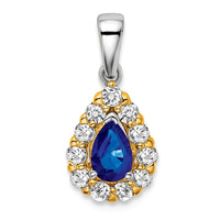 14k Two-tone Pear Sapphire and Diamond Halo Pendant-PM6991-SA-038-YWA
