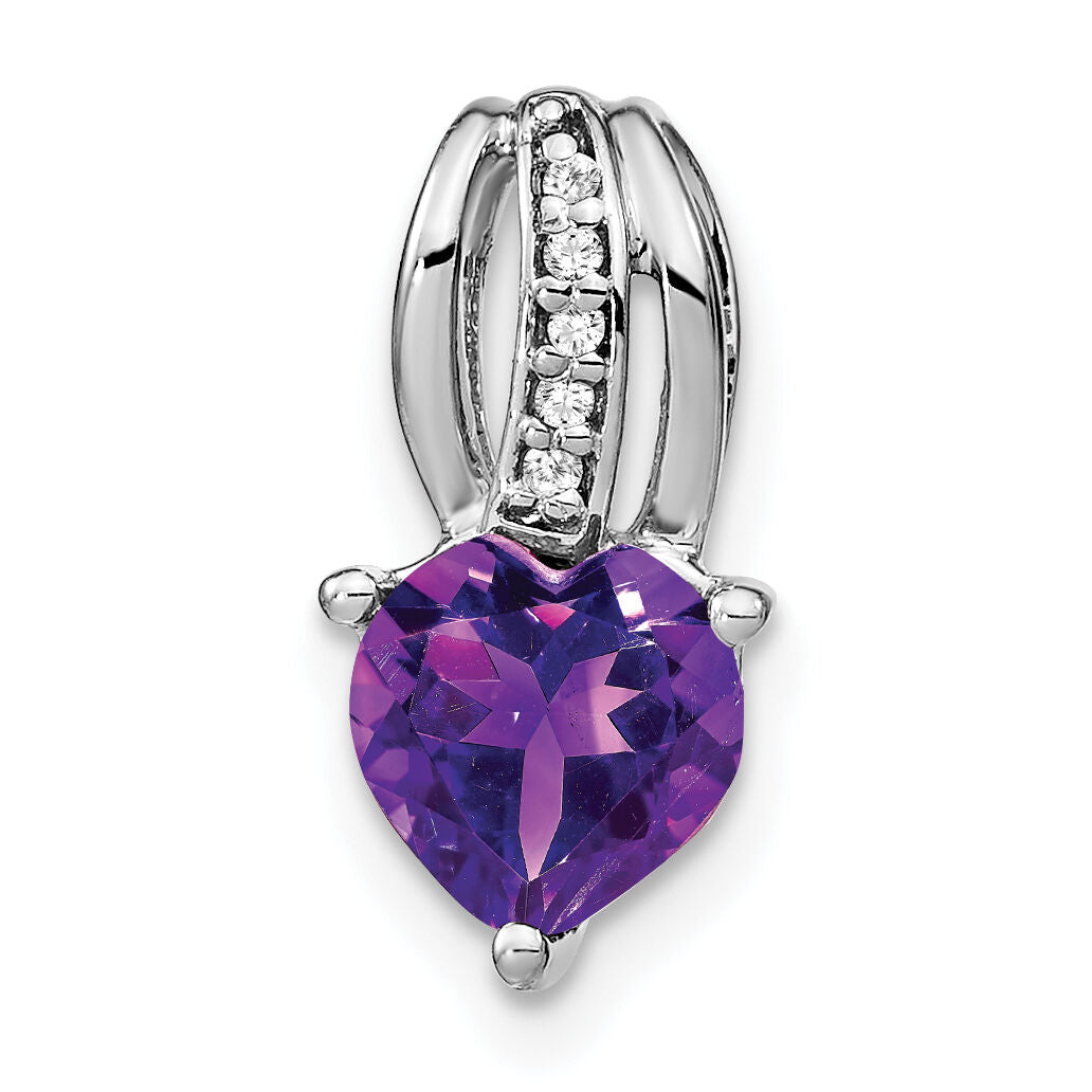 14k White Gold Heart Amethyst and Diamond Pendant-PM7000-AM-002-WA