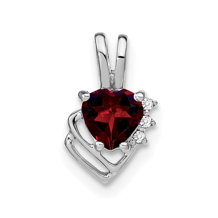 14k White Gold Garnet and Diamond Pendant-PM7002-GA-001-WA