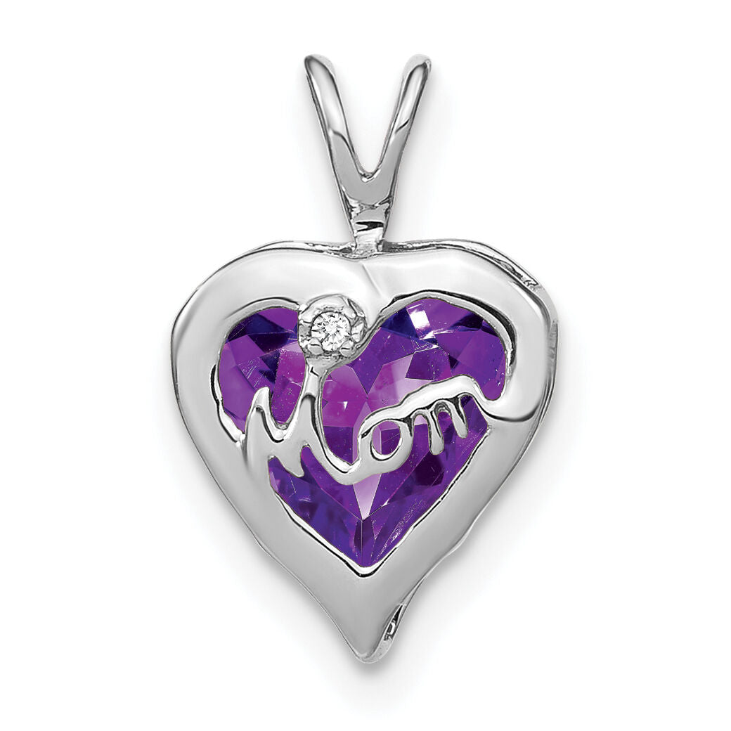 14k White Gold Amethyst and Diamond MOM Heart Pendant-PM7003-AM-001-WA