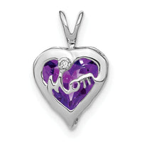 14k White Gold Amethyst and Diamond MOM Heart Pendant-PM7003-AM-001-WA