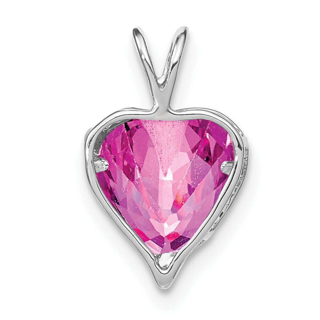 14k White Gold Creat. Pink Sapphire/Diamond MOM Heart Pendant-PM7003-CPS-001-WA