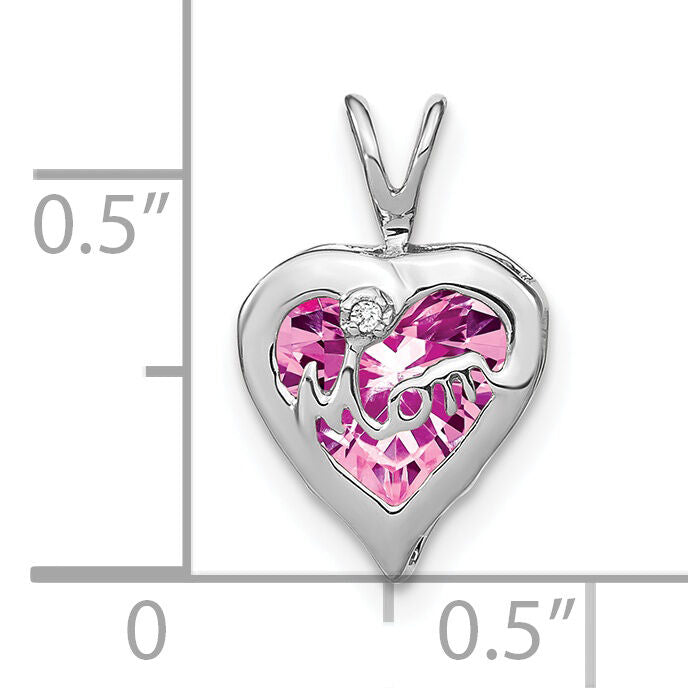 14k White Gold Creat. Pink Sapphire/Diamond MOM Heart Pendant-PM7003-CPS-001-WA