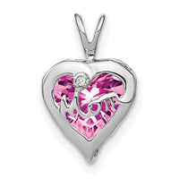 14k White Gold Creat. Pink Sapphire/Diamond MOM Heart Pendant-PM7003-CPS-001-WA