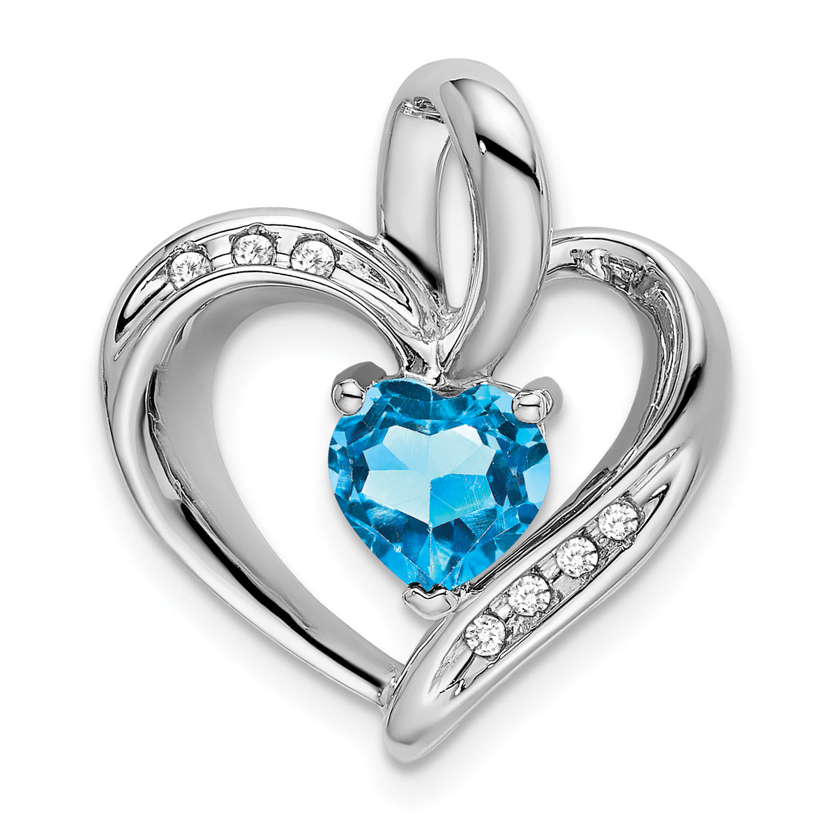 14k White Gold Blue Topaz and Diamond Heart Pendant-PM7004-BT-005-WA