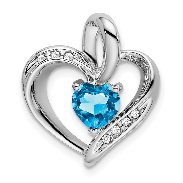14k White Gold Blue Topaz and Diamond Heart Pendant-PM7004-BT-005-WA