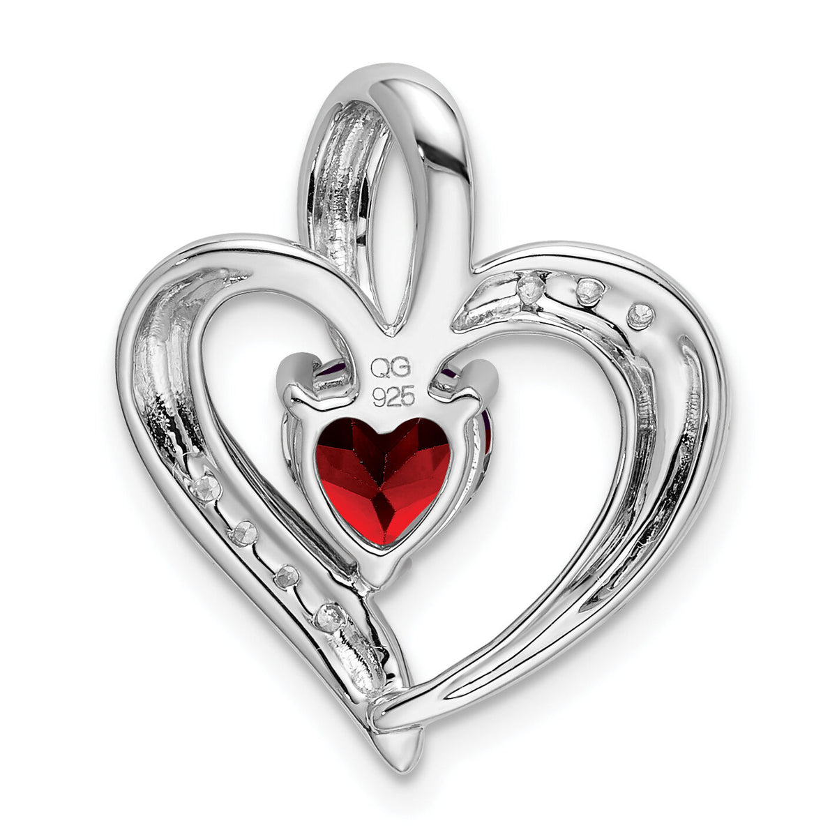14k White Gold Garnet and Diamond Heart Pendant-PM7004-GA-005-WA