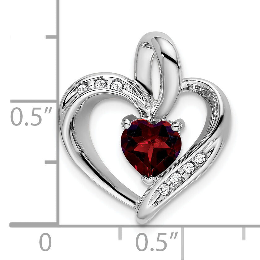 14k White Gold Garnet and Diamond Heart Pendant-PM7004-GA-005-WA