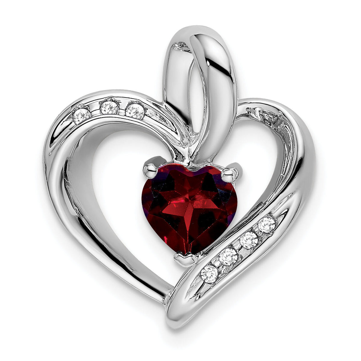 14k White Gold Garnet and Diamond Heart Pendant-PM7004-GA-005-WA