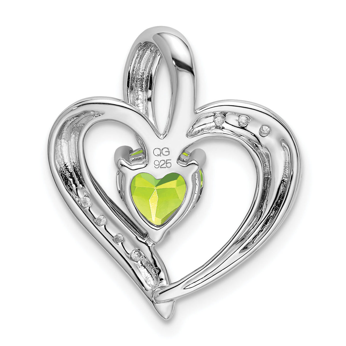14k White Gold Peridot and Diamond Heart Pendant-PM7004-PE-005-WA