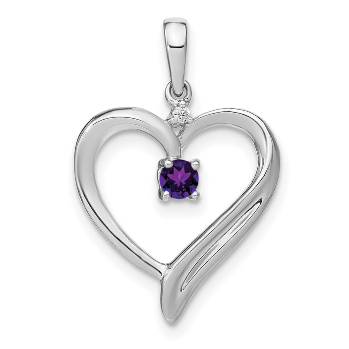 14k White Gold Amethyst and Diamond Heart Pendant-PM7005-AM-001-WA