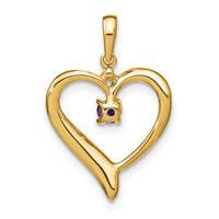 14k Amethyst and Diamond Heart Pendant-PM7005-AM-001-YA