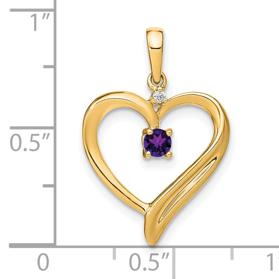 14k Amethyst and Diamond Heart Pendant-PM7005-AM-001-YA